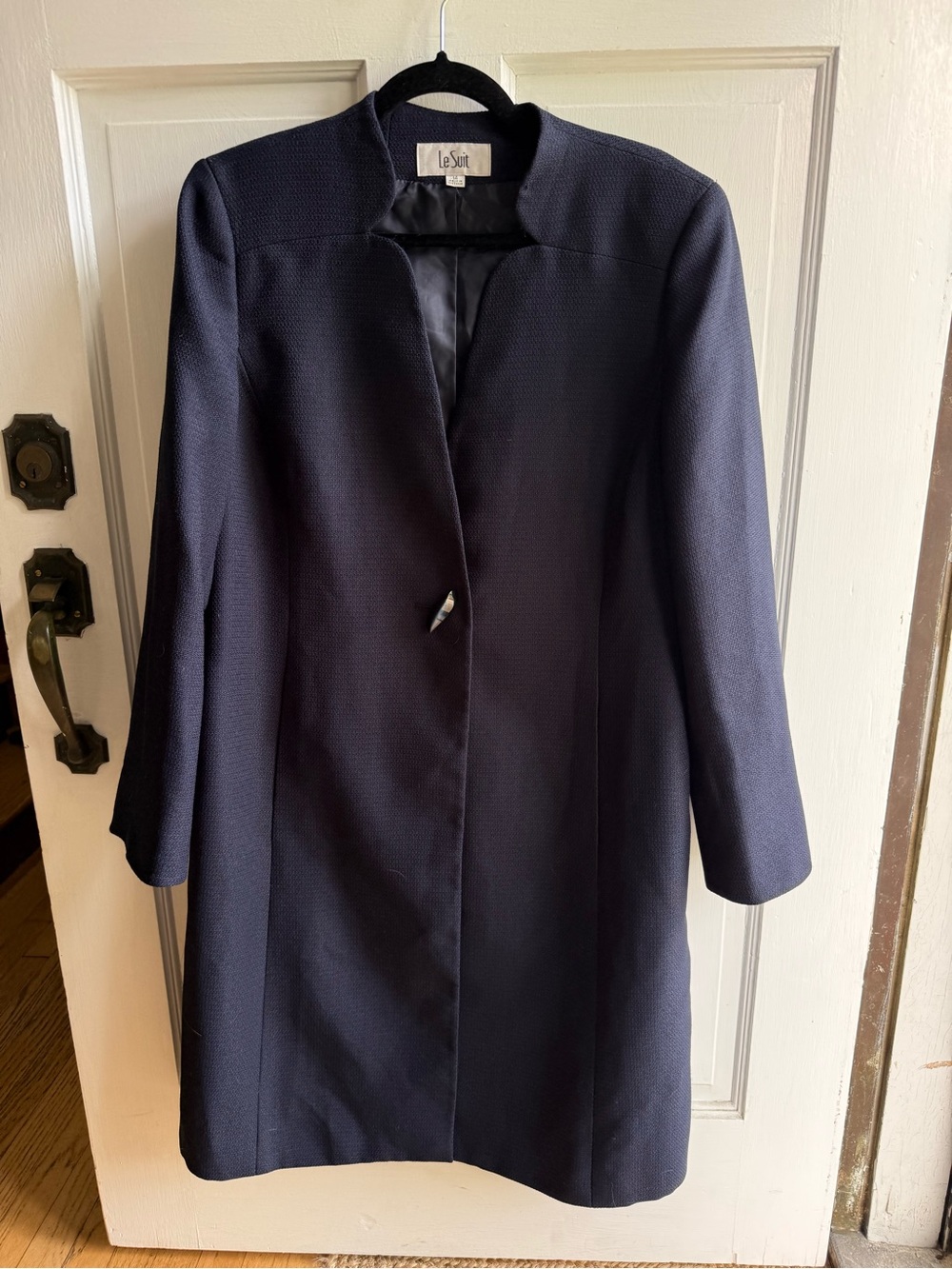Le Suit Dark Navy Open-Front Long Coat